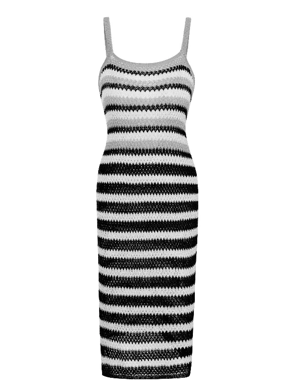 1960s Striped Knitted Spaghetti Straps Dress