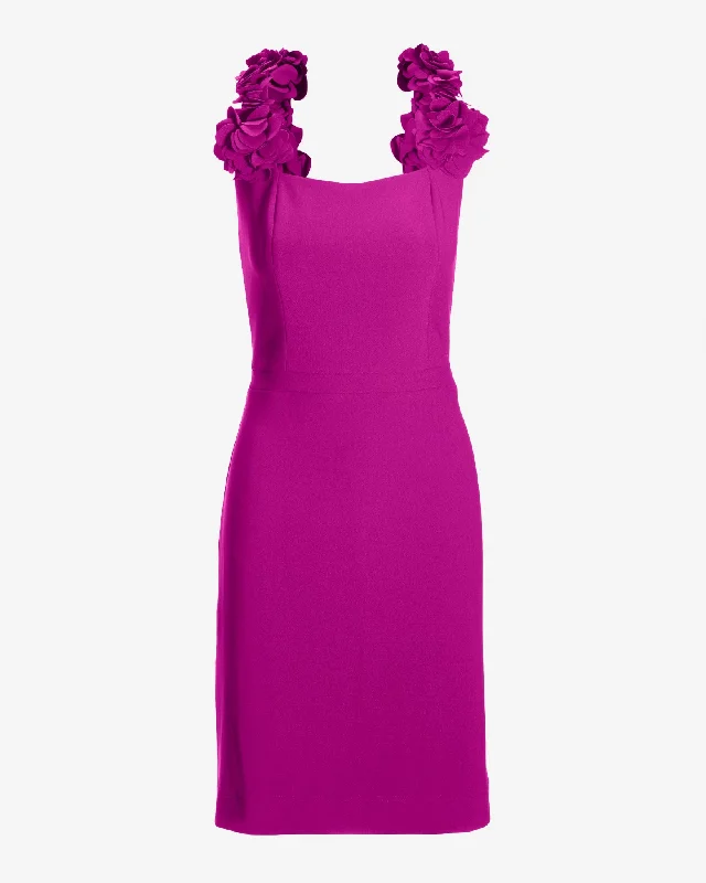 3D floral Strap Sheath Dress Fuchsia