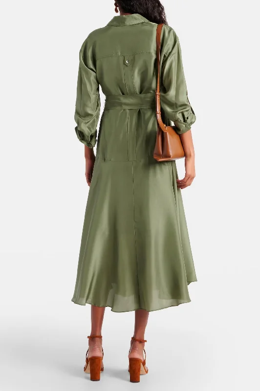 Camille Silk Shirtdress in Stone