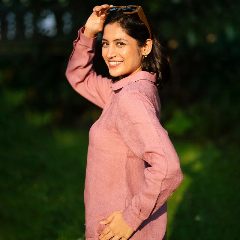 Linen Shirt for Women | Full Sleeves | Vintage Pink