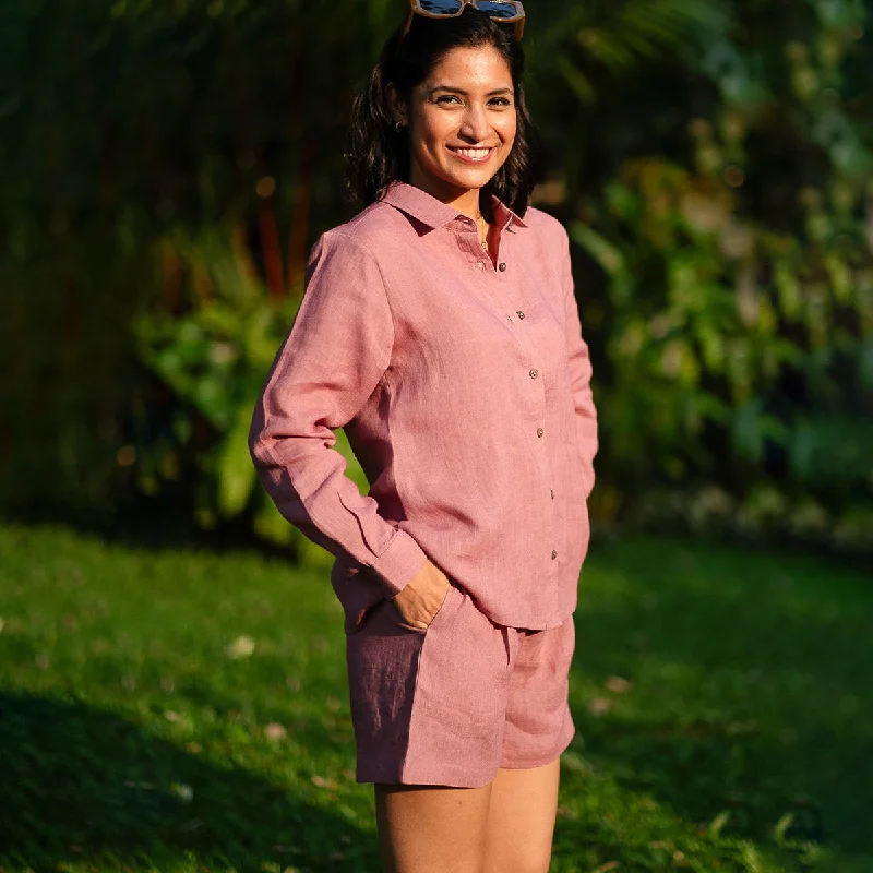 Linen Shirt for Women | Full Sleeves | Vintage Pink