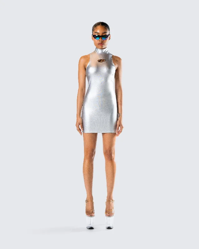 Gisele Silver Metallic Logo Dress