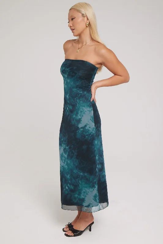 Luck & Trouble Jupiter Tie Dye Recycled Maxi Dress Green Print