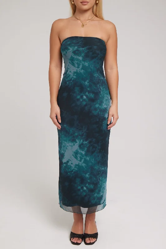 Luck & Trouble Jupiter Tie Dye Recycled Maxi Dress Green Print