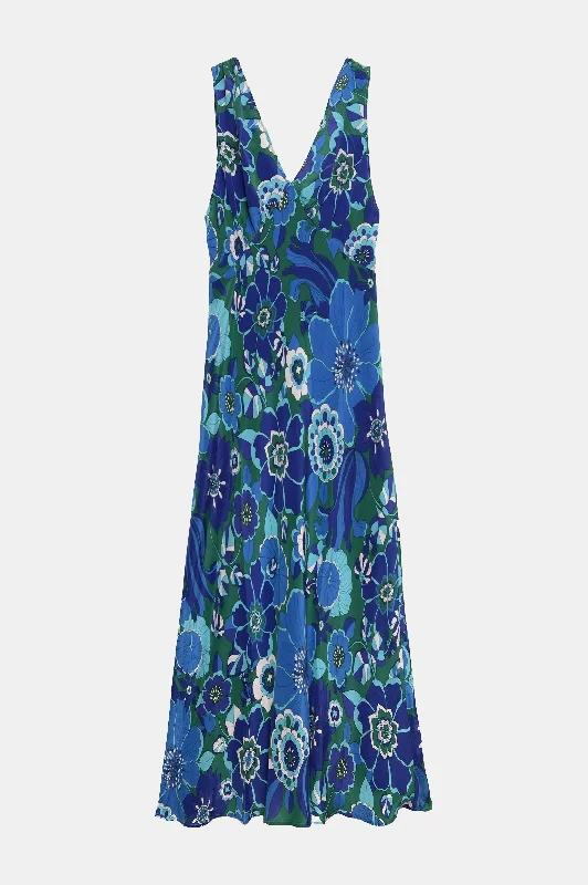 Sandrine Silk Dress in Miami Floral Emerald