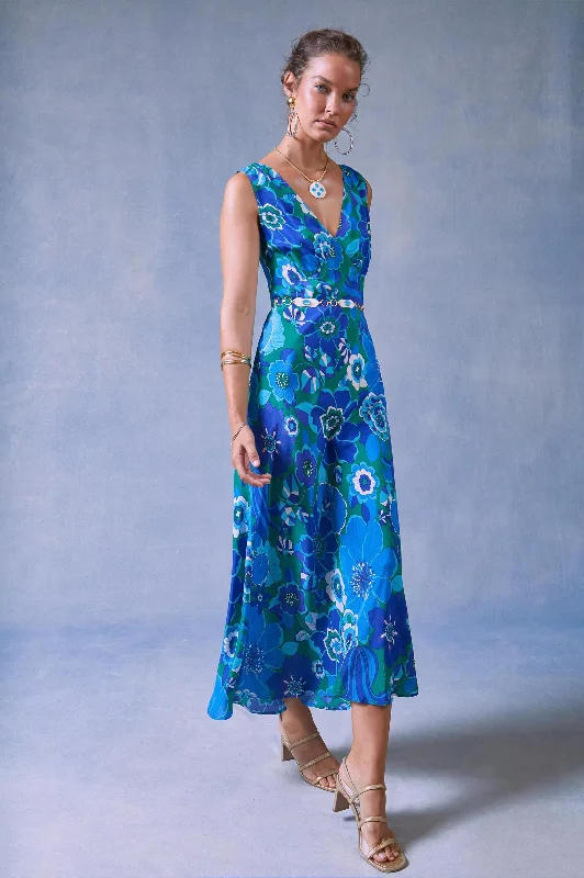 Sandrine Silk Dress in Miami Floral Emerald