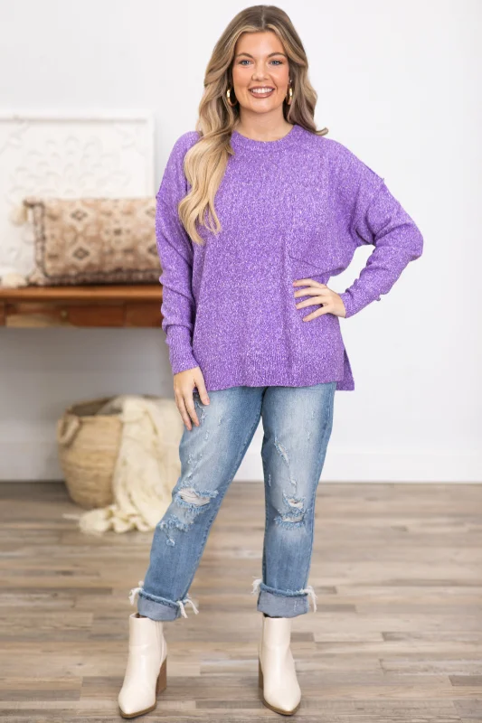 Dark Lavender Melange Sweater With Pocket