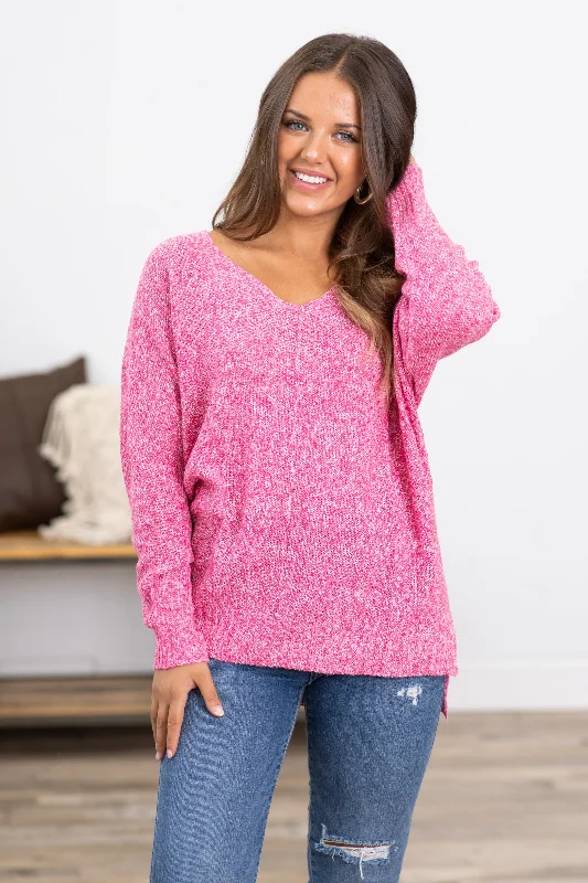 Heathered Pink Melange Sweater With Front Seam