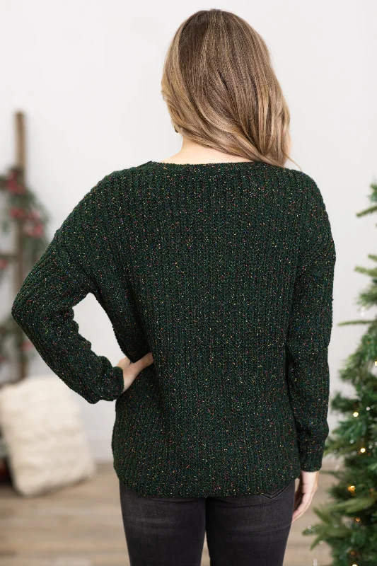 Hunter Green Multicolor Popcorn Sweater