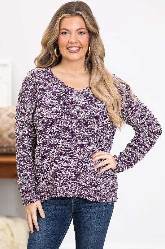 Purple Multicolor Popcorn Sweater