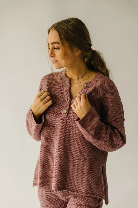 The Picard Button Detail Sweater in Mauve