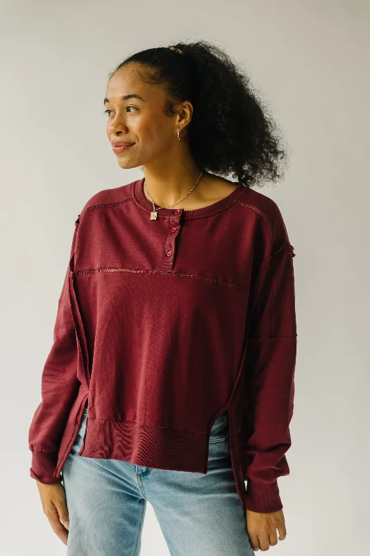 The Winstead Henley Pullover in Dark Cherry