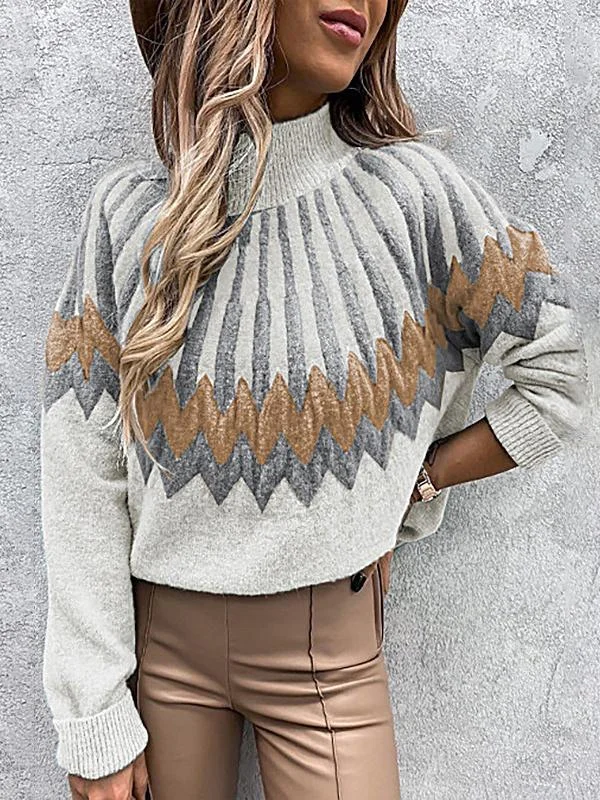 Women's Sweaters Printed Turtleneck Long Sleeve Knit Sweater