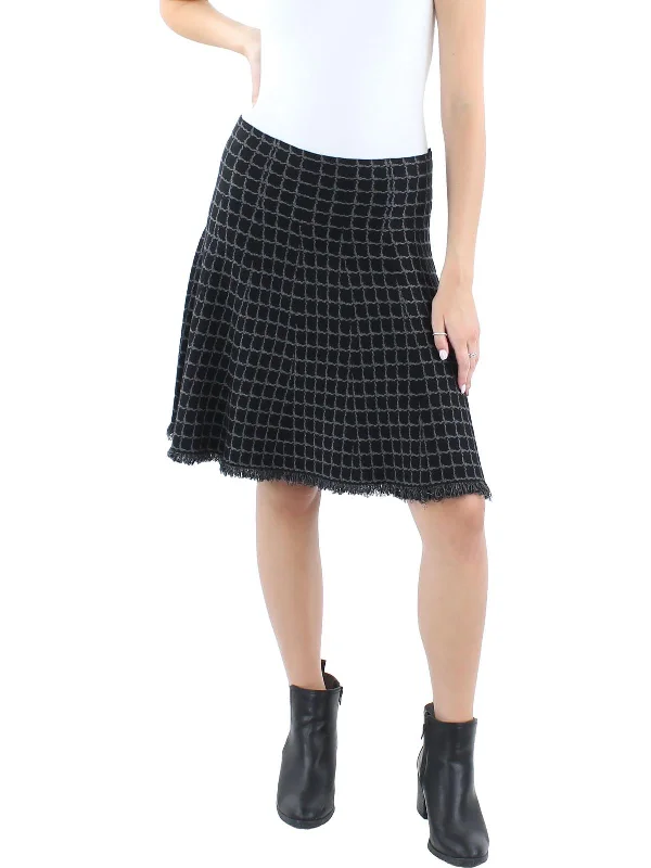 Womens Window Pane Knee Length Midi Skirt