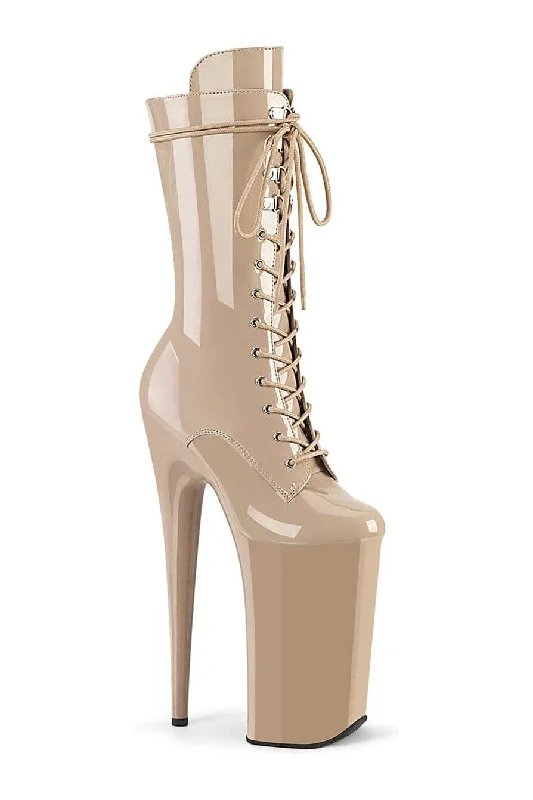 BEYOND-1050 Nude Patent Knee Boot