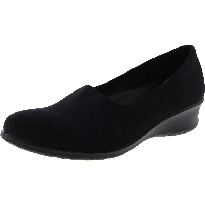 Womens Slip On Round Toe Wedge Heels