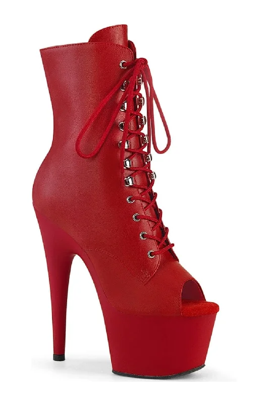 ADORE-1021 Red Faux Leather Ankle Boot