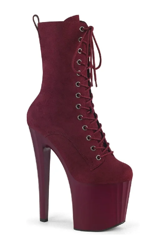 ENCHANT-1040 Burgundy Faux Suede Knee Boot