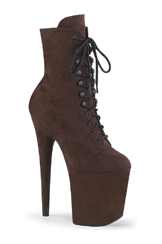 FLAMINGO-1020FS Brown Faux Suede Ankle Boot