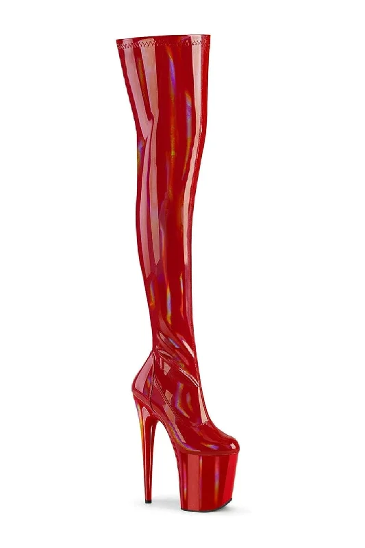 FLAMINGO-3000HWR Red Hologram Thigh Boot