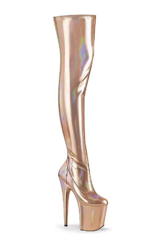 FLAMINGO-3000HWR Rose Gold Hologram Thigh Boot