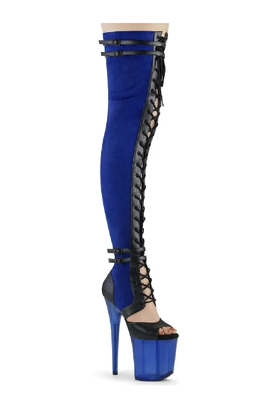 FLAMINGO-3027 Blue Faux Suede Thigh Boot