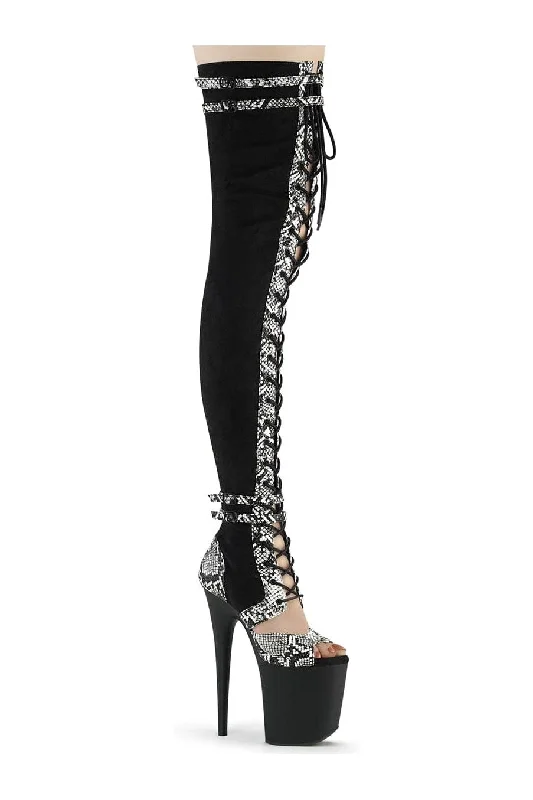 FLAMINGO-3027SP Black Faux Suede Thigh Boot