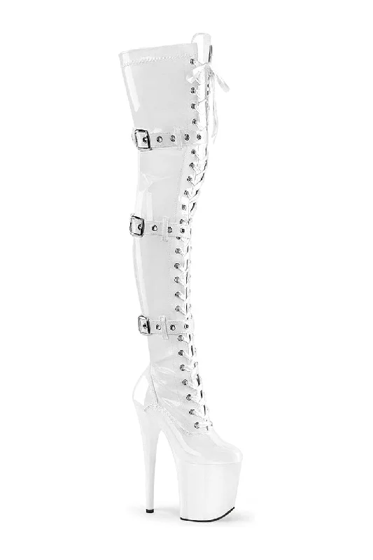 FLAMINGO-3028 White Patent Thigh Boot