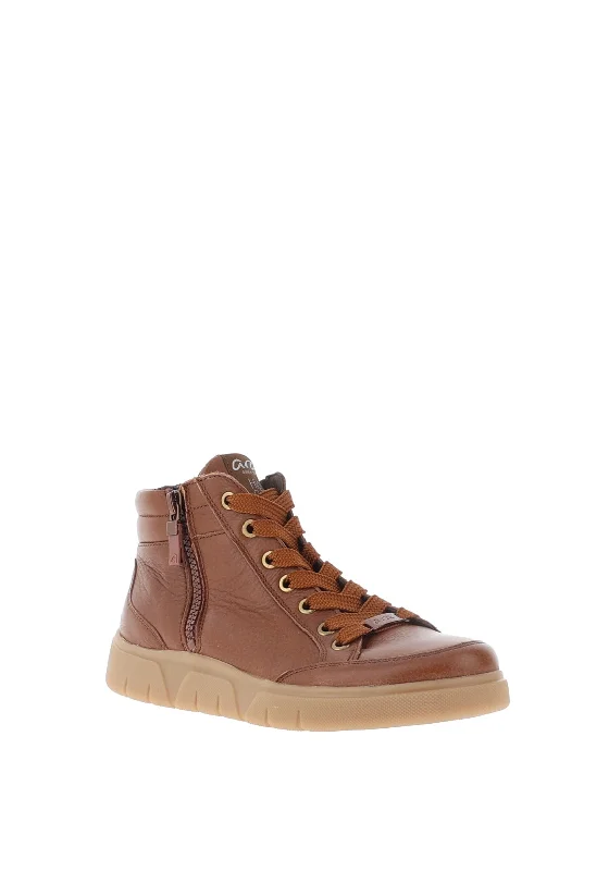 Ara Leather Side Zip High Top Trainers, Nuts