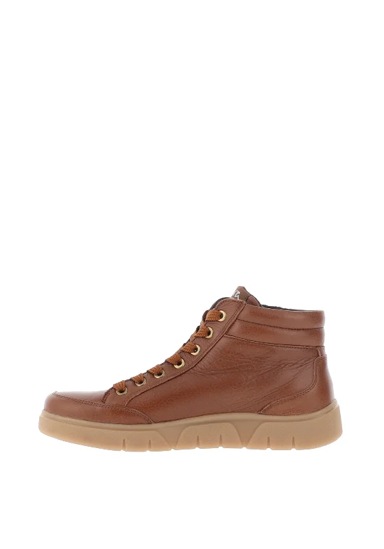 Ara Leather Side Zip High Top Trainers, Nuts