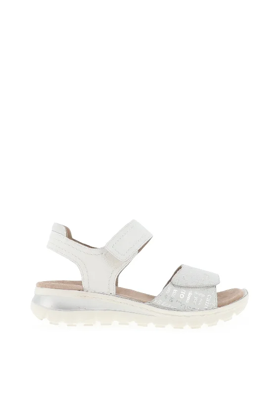 Ara Leather Printed Velcro Strap Sandals, White