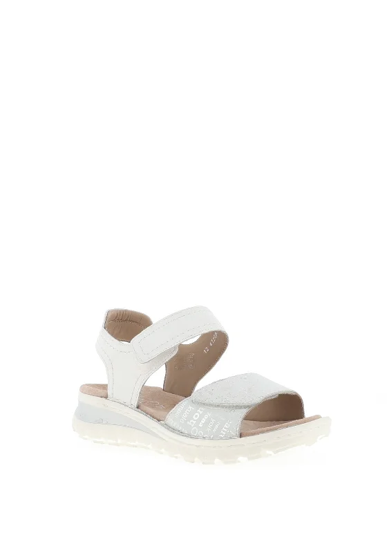 Ara Leather Printed Velcro Strap Sandals, White