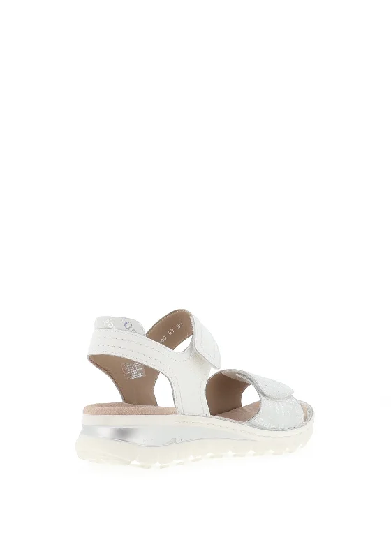 Ara Leather Printed Velcro Strap Sandals, White