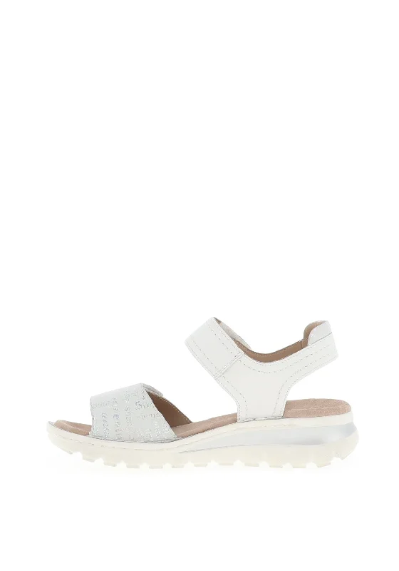 Ara Leather Printed Velcro Strap Sandals, White