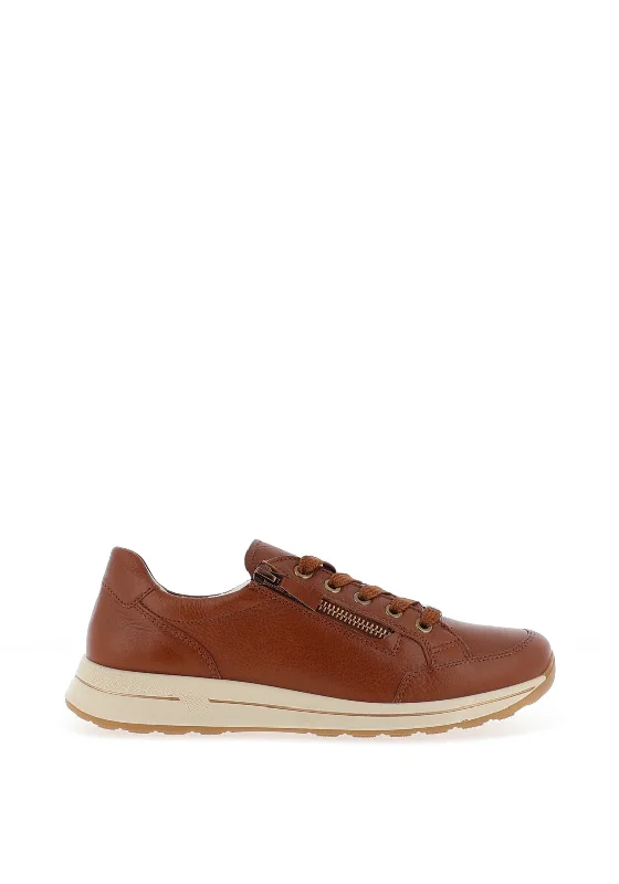 Ara Leather Printed Side Zip Trainers, Cognac