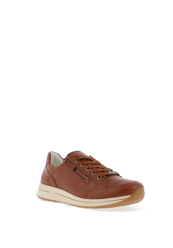 Ara Leather Printed Side Zip Trainers, Cognac