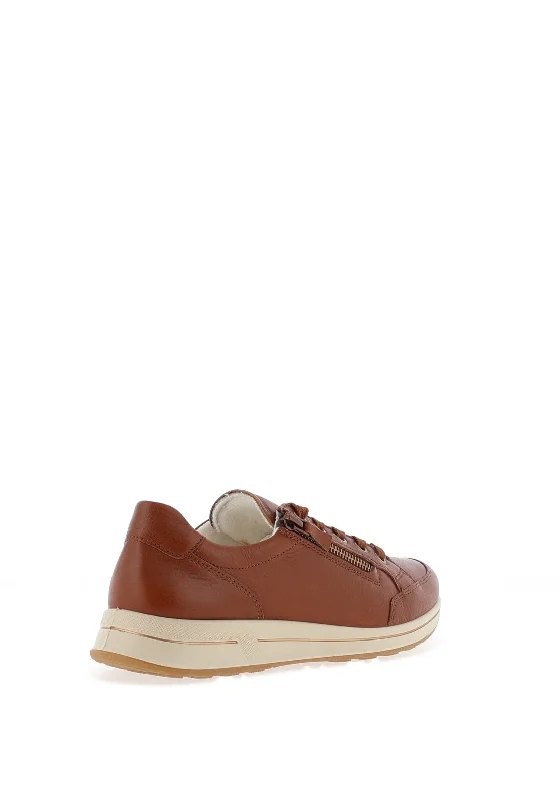 Ara Leather Printed Side Zip Trainers, Cognac