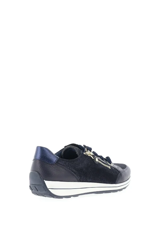 Ara Pebble Leather Side Zip Trainers, Blue Night