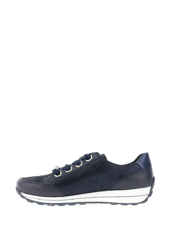 Ara Pebble Leather Side Zip Trainers, Blue Night