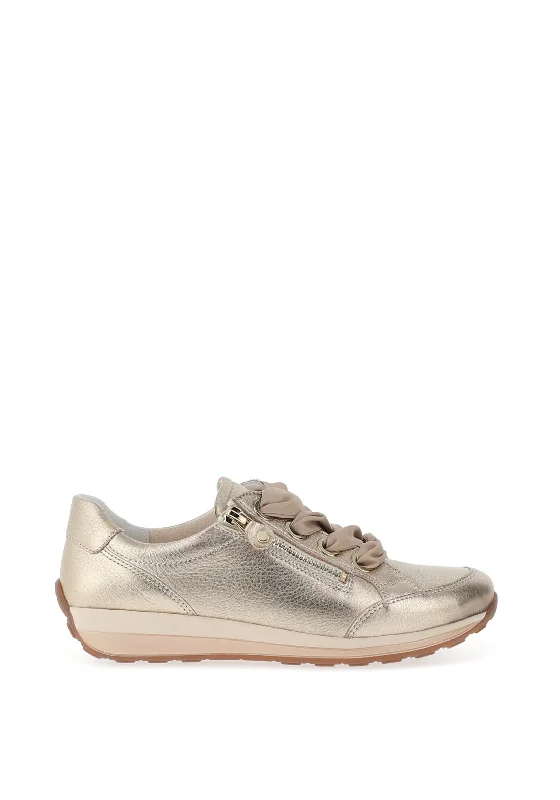 Ara Pebble Leather Side Zip Trainers, Platinum