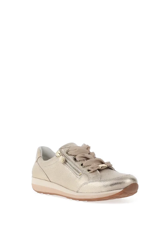 Ara Pebble Leather Side Zip Trainers, Platinum