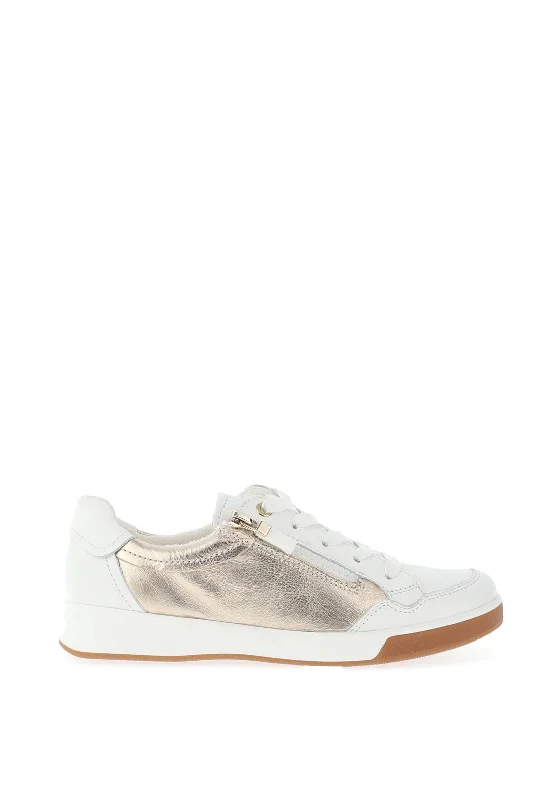 Ara Pebble Leather Metallic Laced Trainers, White & Platinum