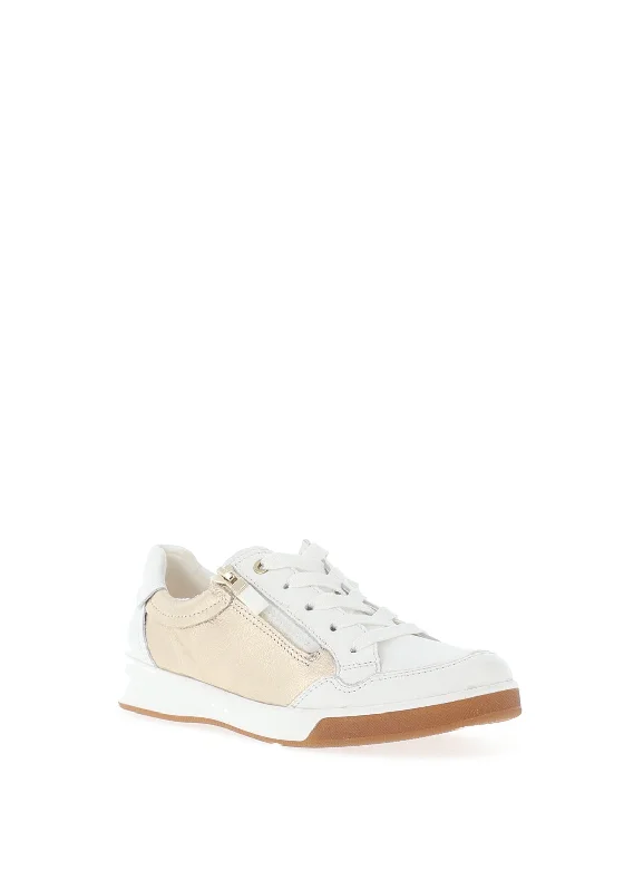 Ara Pebble Leather Metallic Laced Trainers, White & Platinum