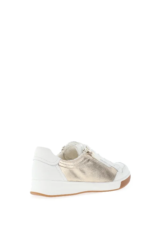 Ara Pebble Leather Metallic Laced Trainers, White & Platinum