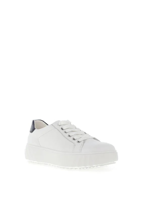 Ara Pebble Leather Platform Laced Trainers, White & Blue Night