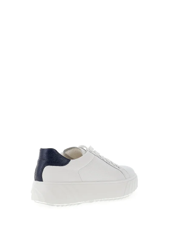 Ara Pebble Leather Platform Laced Trainers, White & Blue Night