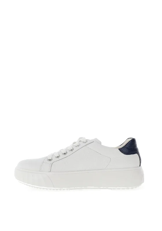 Ara Pebble Leather Platform Laced Trainers, White & Blue Night