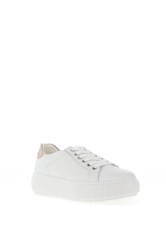 Ara Pebble Leather Platform Laced Trainers, White & Beige