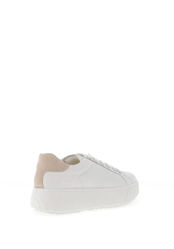 Ara Pebble Leather Platform Laced Trainers, White & Beige