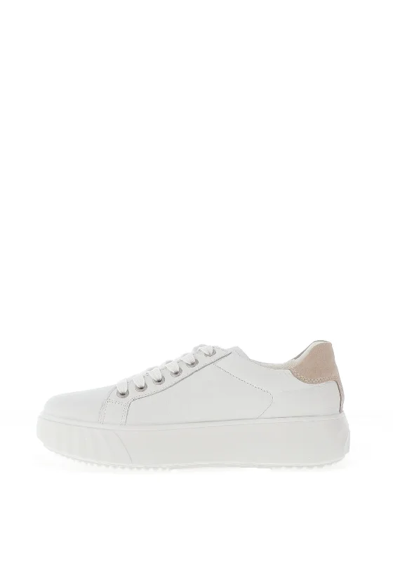 Ara Pebble Leather Platform Laced Trainers, White & Beige